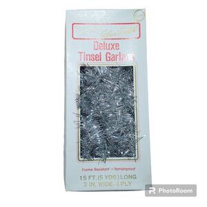 Golden Sleigh Silver Tinsel Garland Vintage Christmas Tree Mantle 15 Ft USA